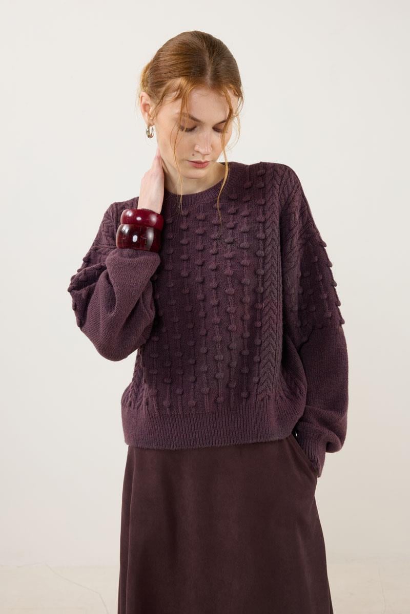 Düğüm Detaylı Kazak Mürdüm