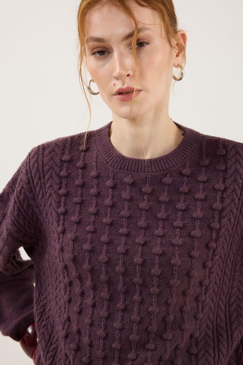 Düğüm Detaylı Kazak Mürdüm