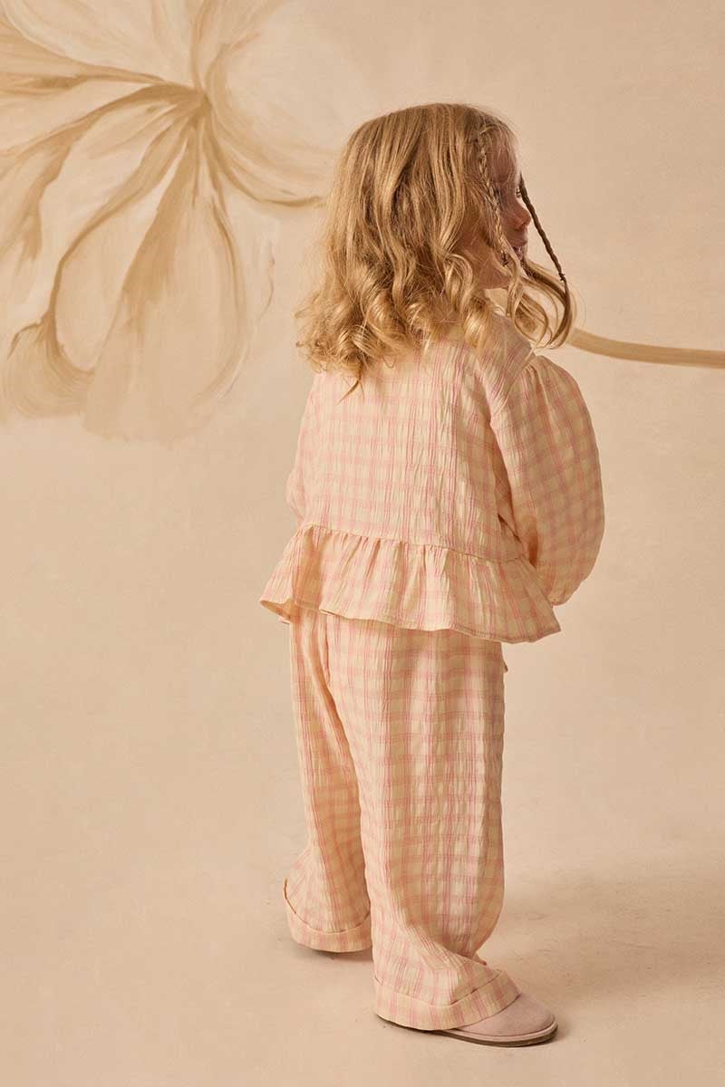 Ekoseli Çocuk Kimono Takım Pembe