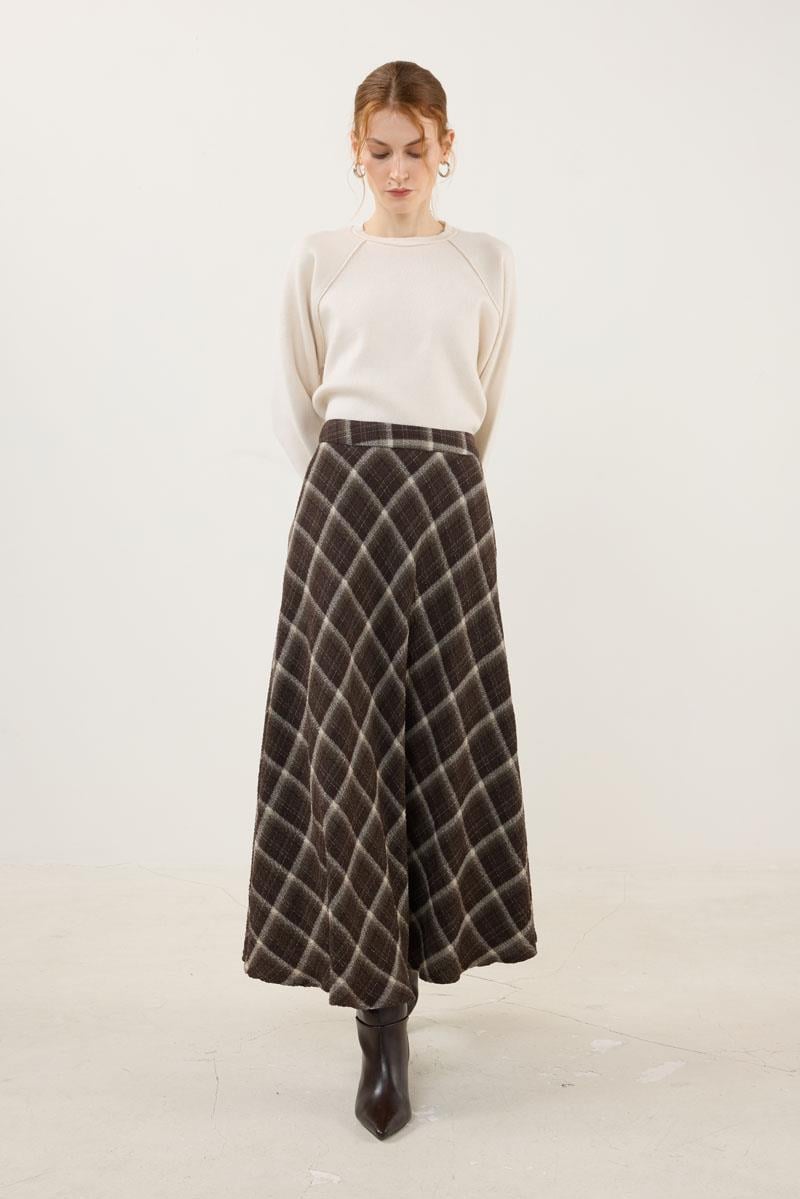 Ekoseli Uzun Etek Kahverengi