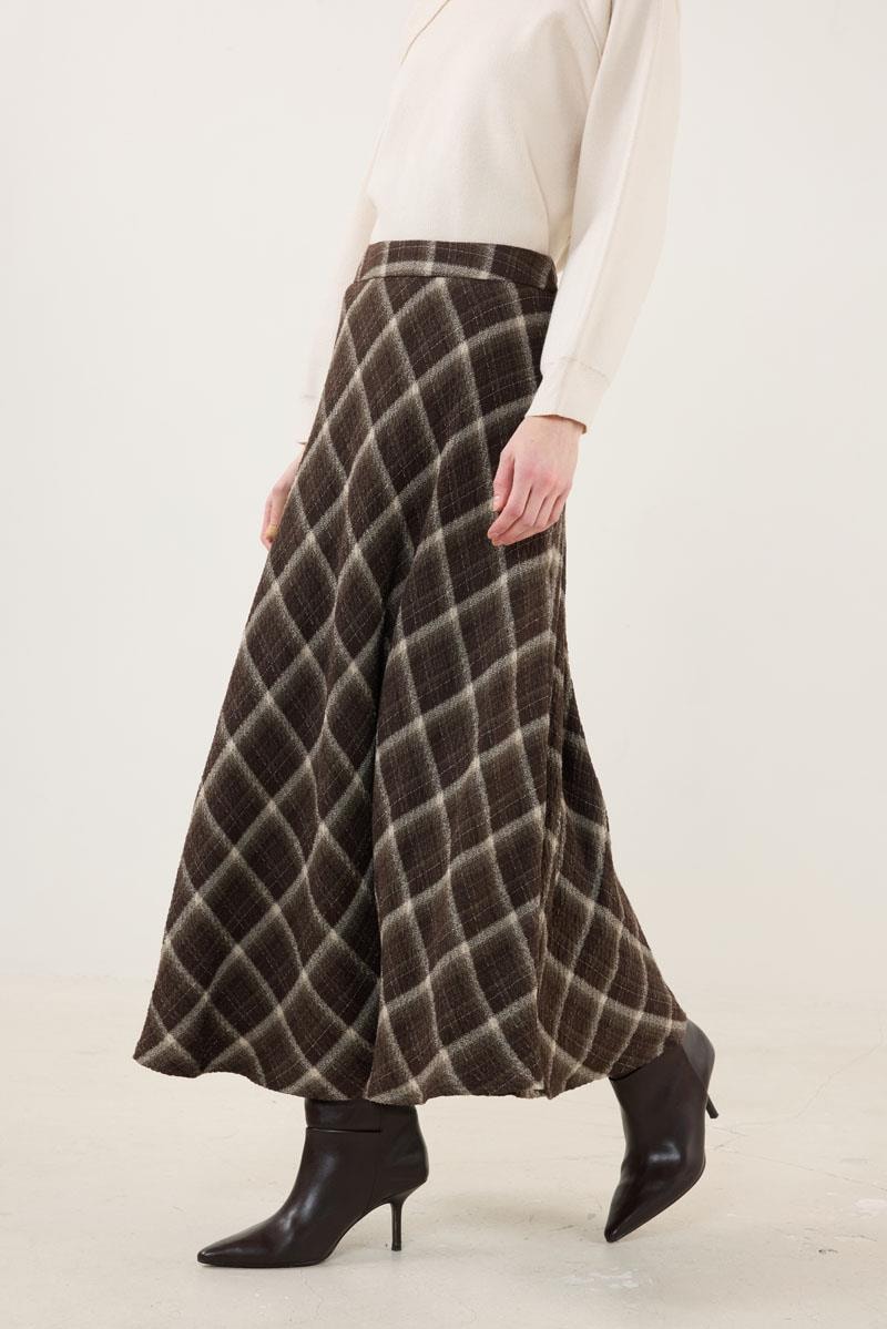 Ekoseli Uzun Etek Kahverengi