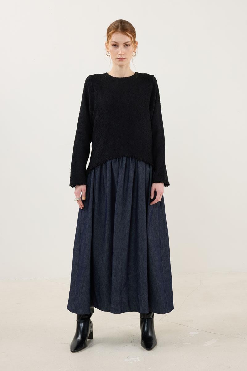 Eteği Kot Elbise Siyah