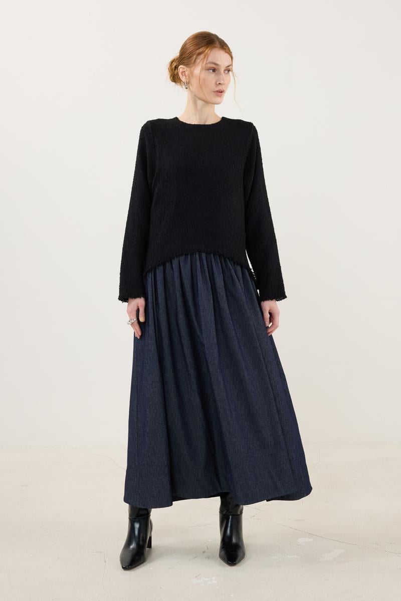 Eteği Kot Elbise Siyah