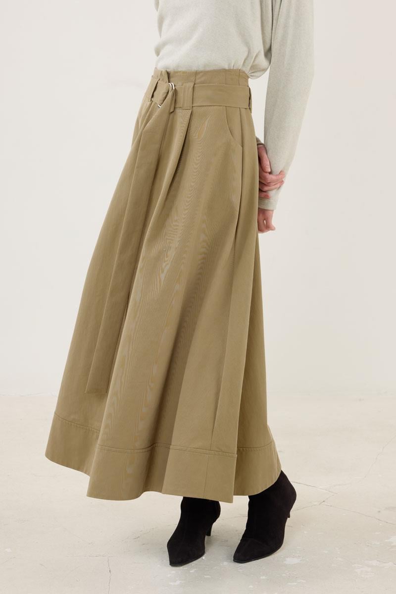 Etek Ucu Parçalı Kemerli Etek Haki