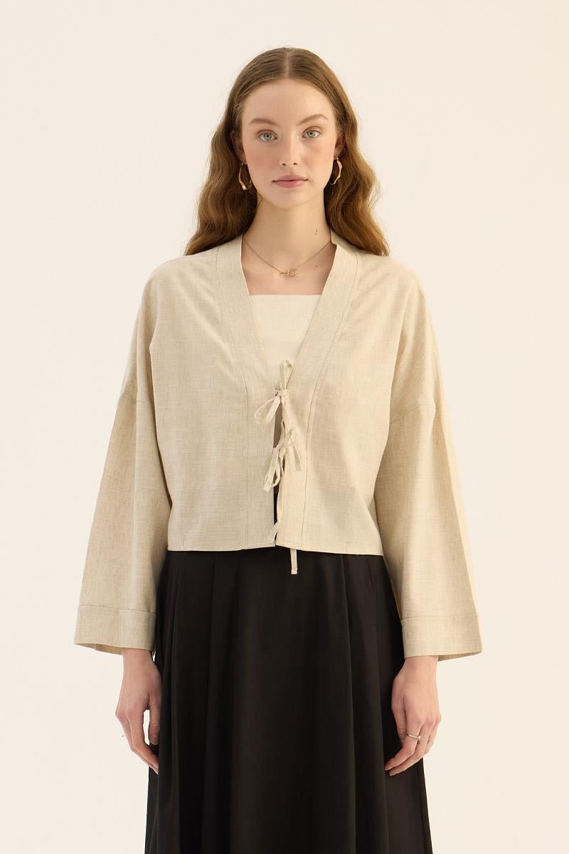 Etek Üstü Keten Kimono