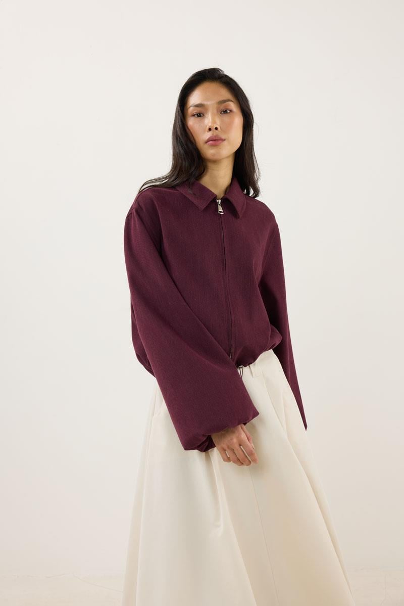 Fermuarlı Bomber Ceket Bordo