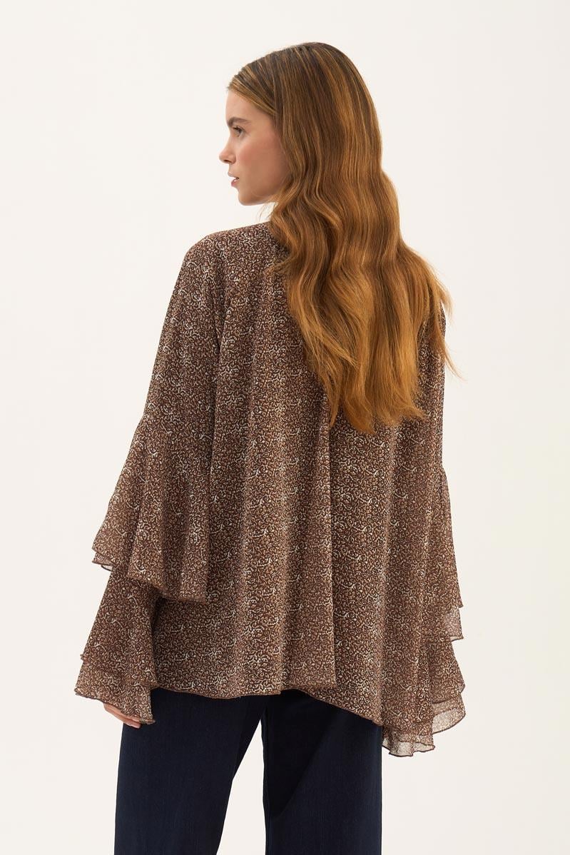 Fularlı Şifon Bluz Kahve
