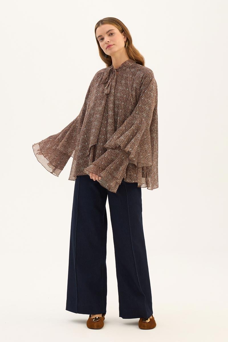 Fularlı Şifon Bluz Kahve