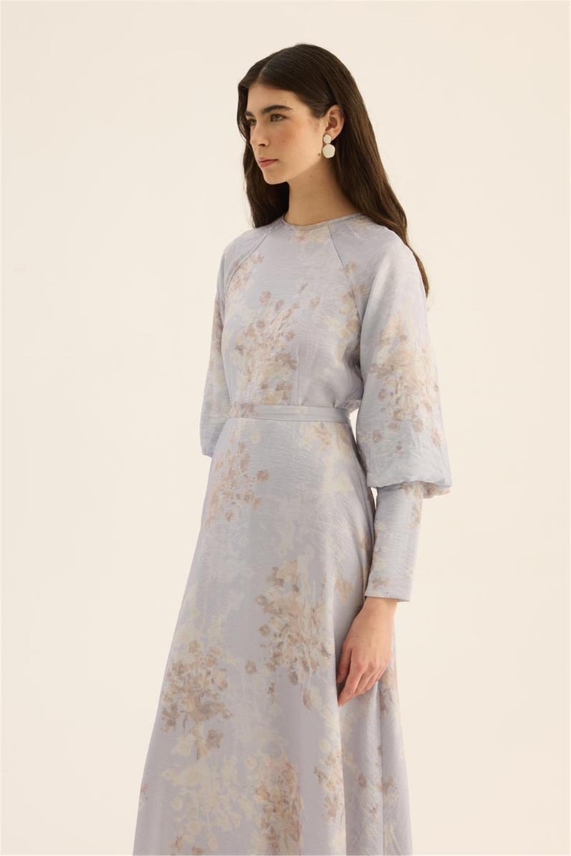 Geniş Manşetli Gece Elbisesi Lila