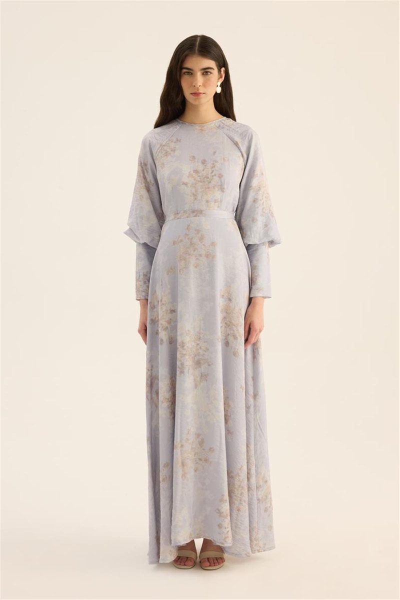 Geniş Manşetli Gece Elbisesi Lila