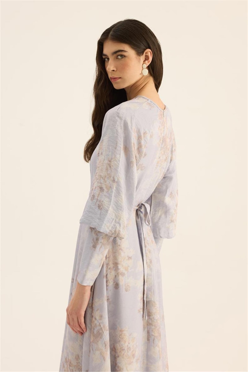 Geniş Manşetli Gece Elbisesi Lila