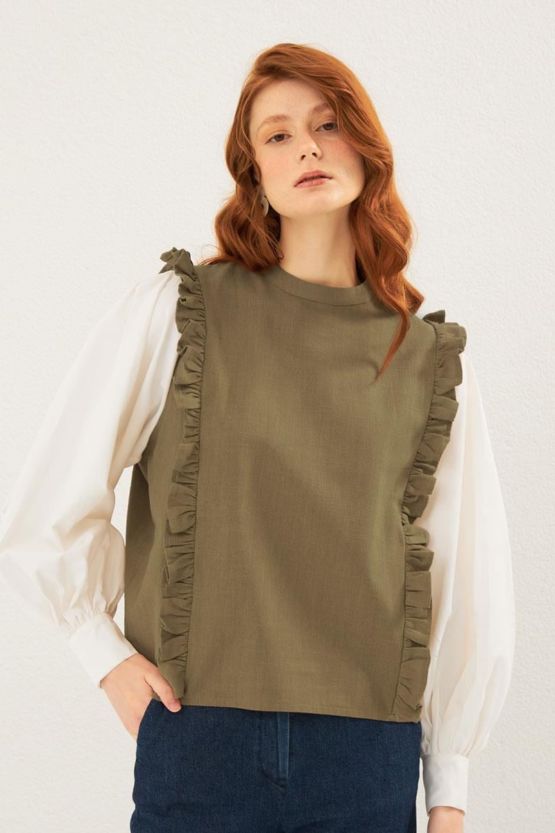 Gömlek Kollu Bluz Haki