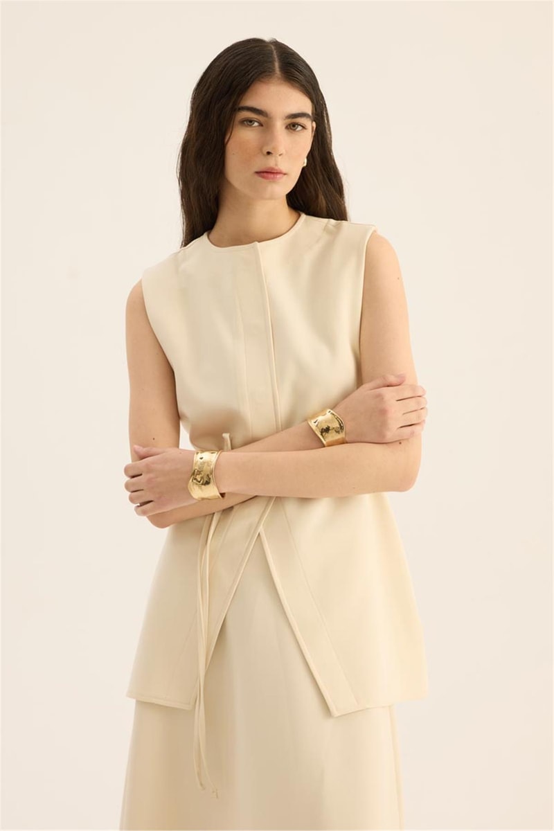 İp Kemerli Yelek Krem