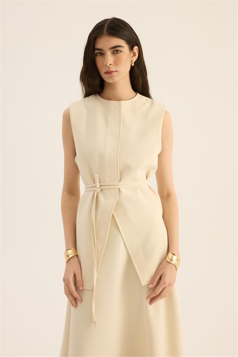 İp Kemerli Yelek Krem