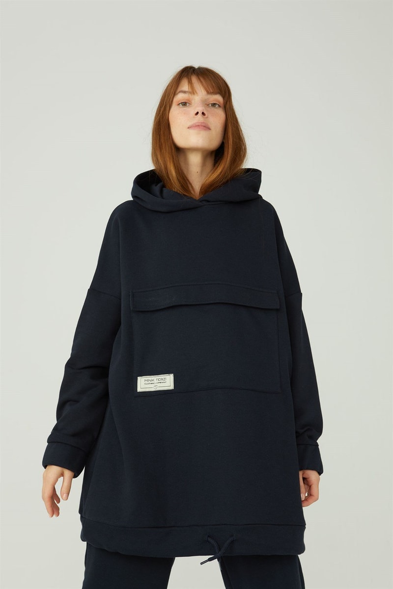 Kapaklı Cepli Sweatshirt
