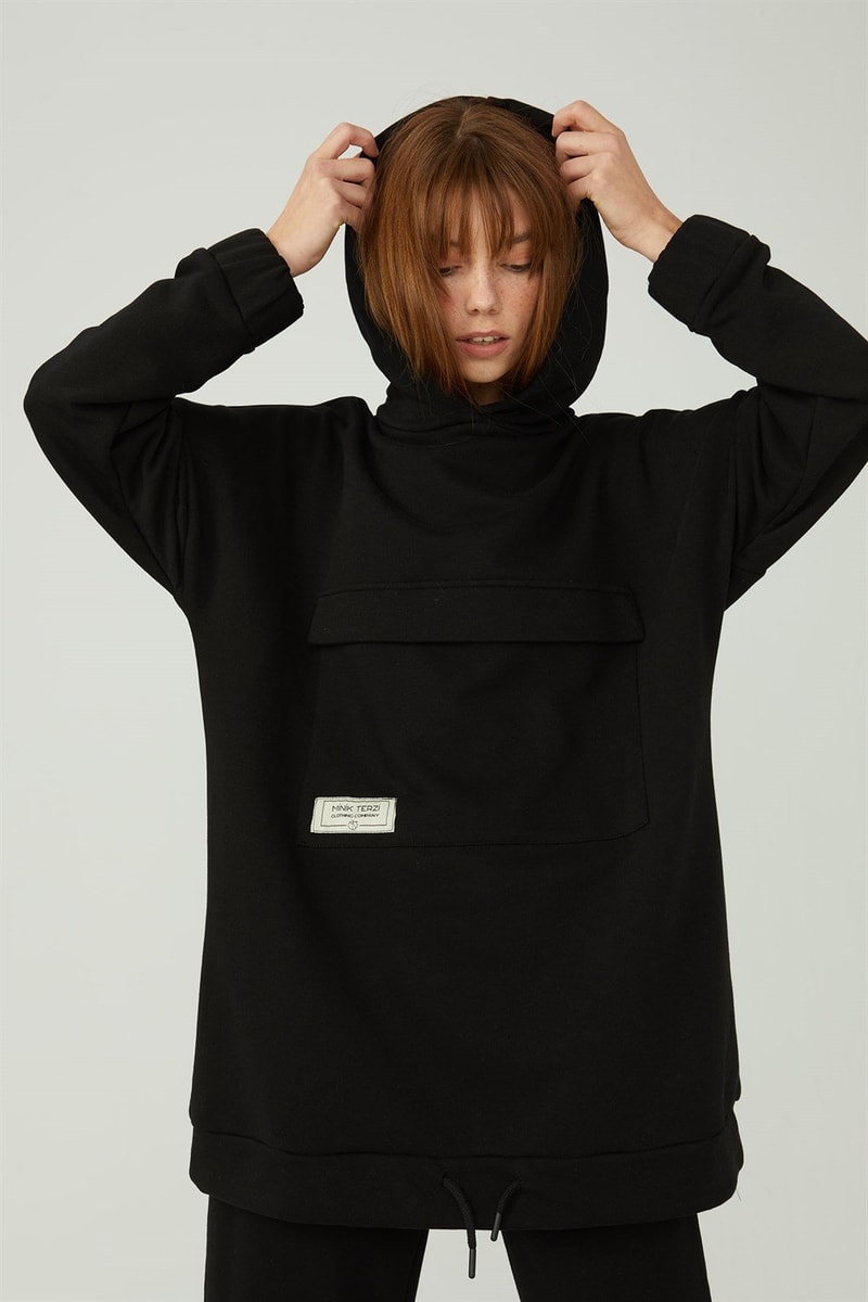Kapaklı Cepli Sweatshirt