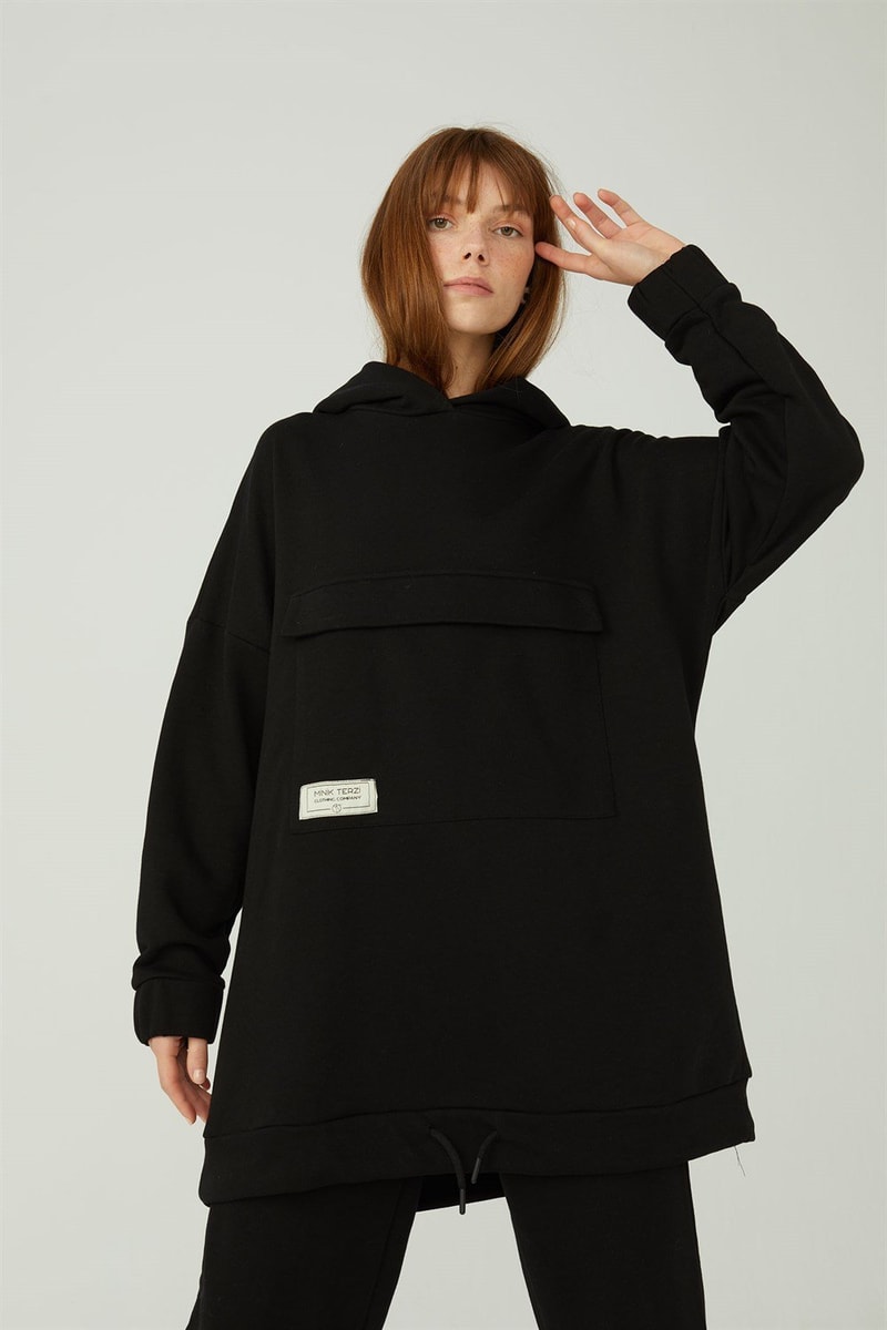 Kapaklı Cepli Sweatshirt