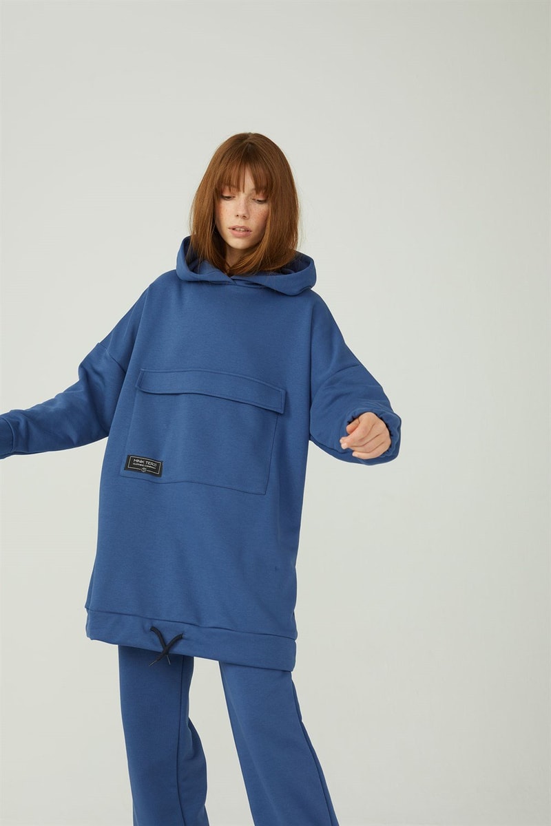 Kapaklı Cepli Sweatshirt