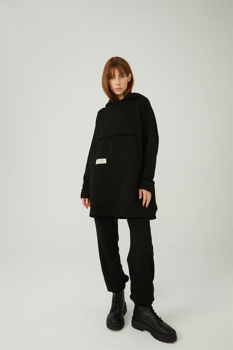 Kapaklı Cepli Sweatshirt