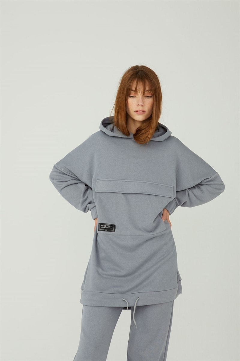 Kapaklı Cepli Sweatshirt