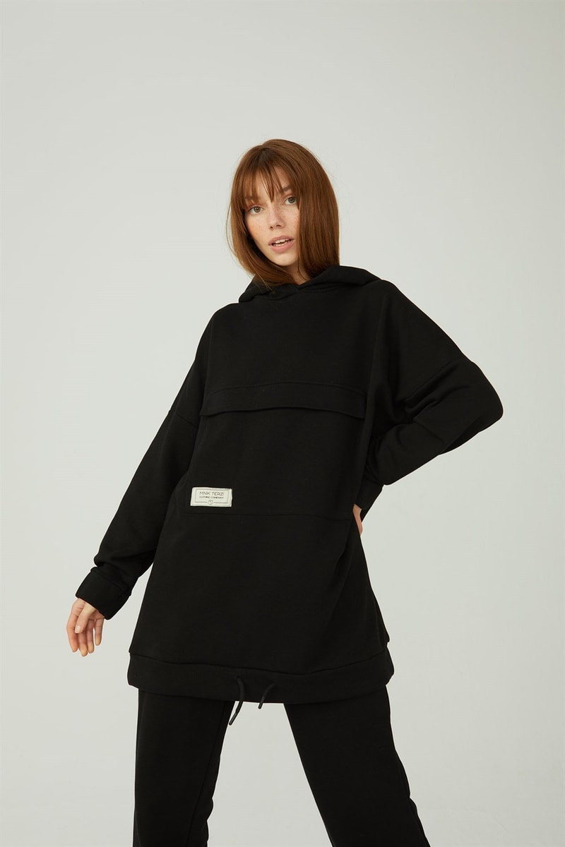 Kapaklı Cepli Sweatshirt