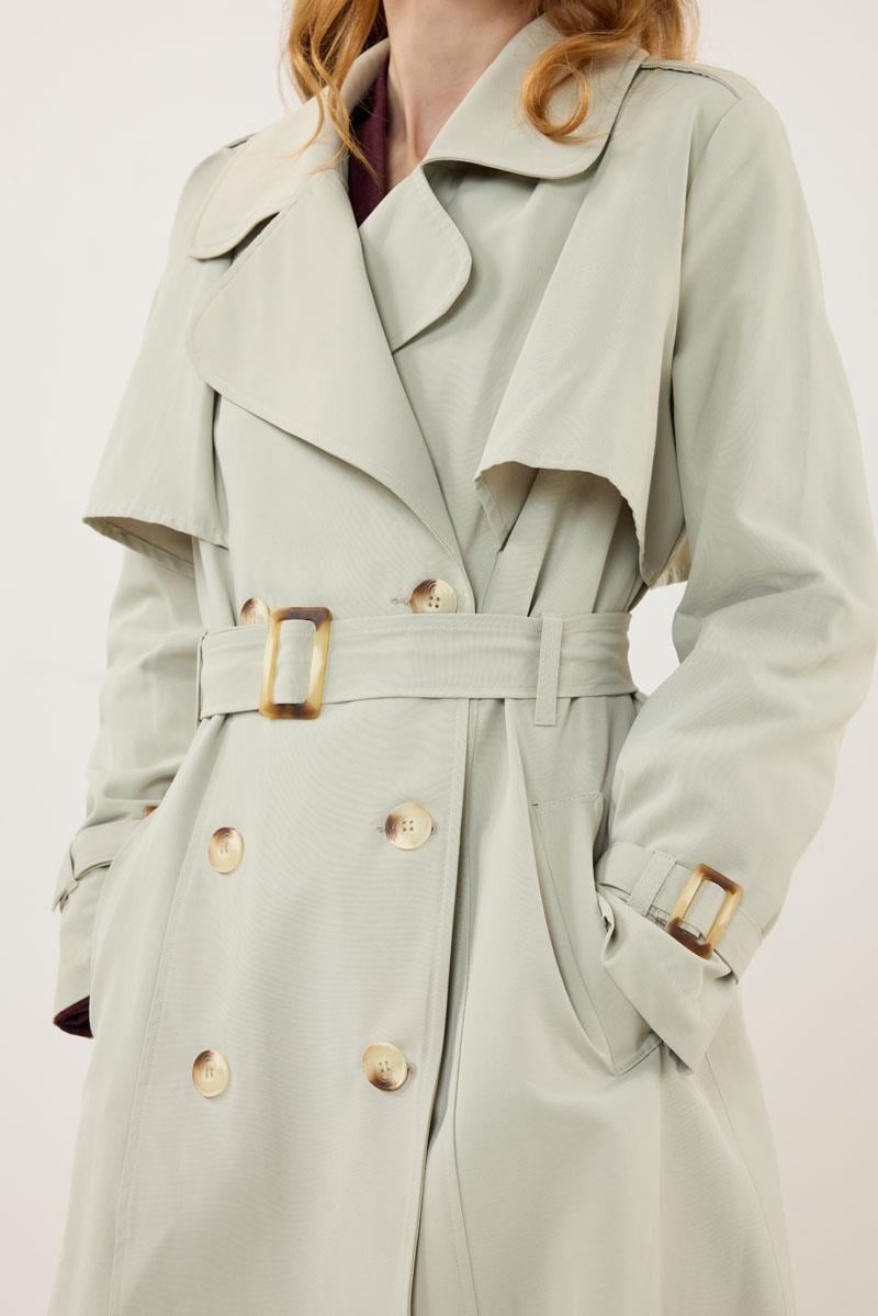 Kemer Tokalı Klasik Uzun Trençkot Çakıl Taşı