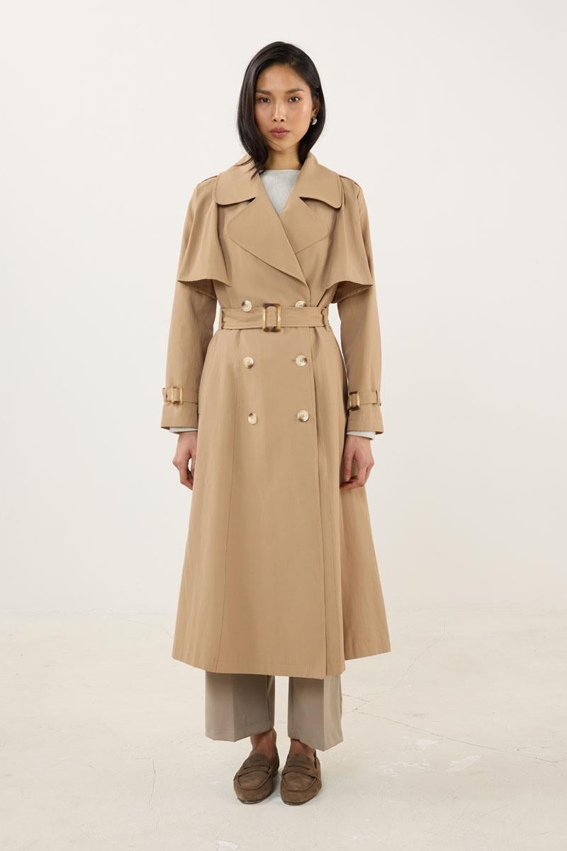 Kemer Tokalı Klasik Uzun Trençkot Camel