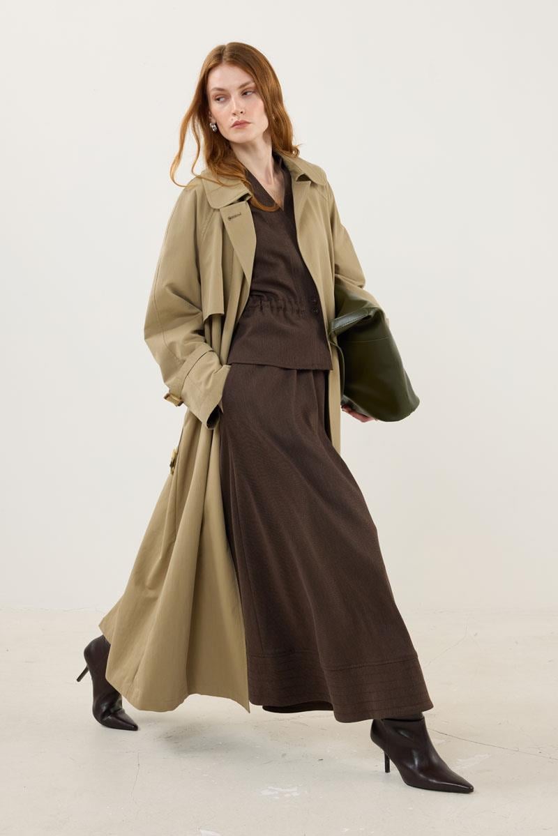 Kemik Tokalı Trençkot Haki