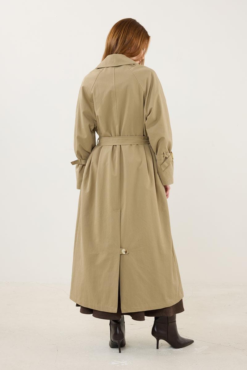 Kemik Tokalı Trençkot Haki