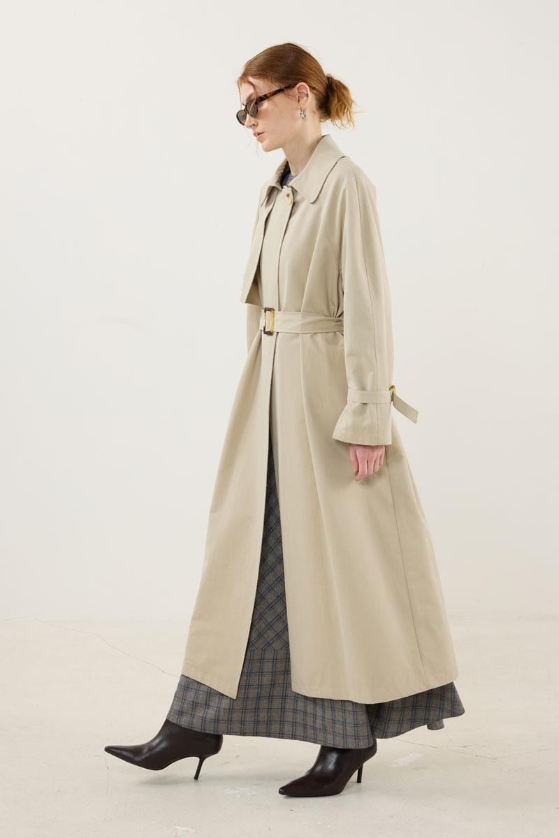 Kemik Tokalı Trençkot Kum