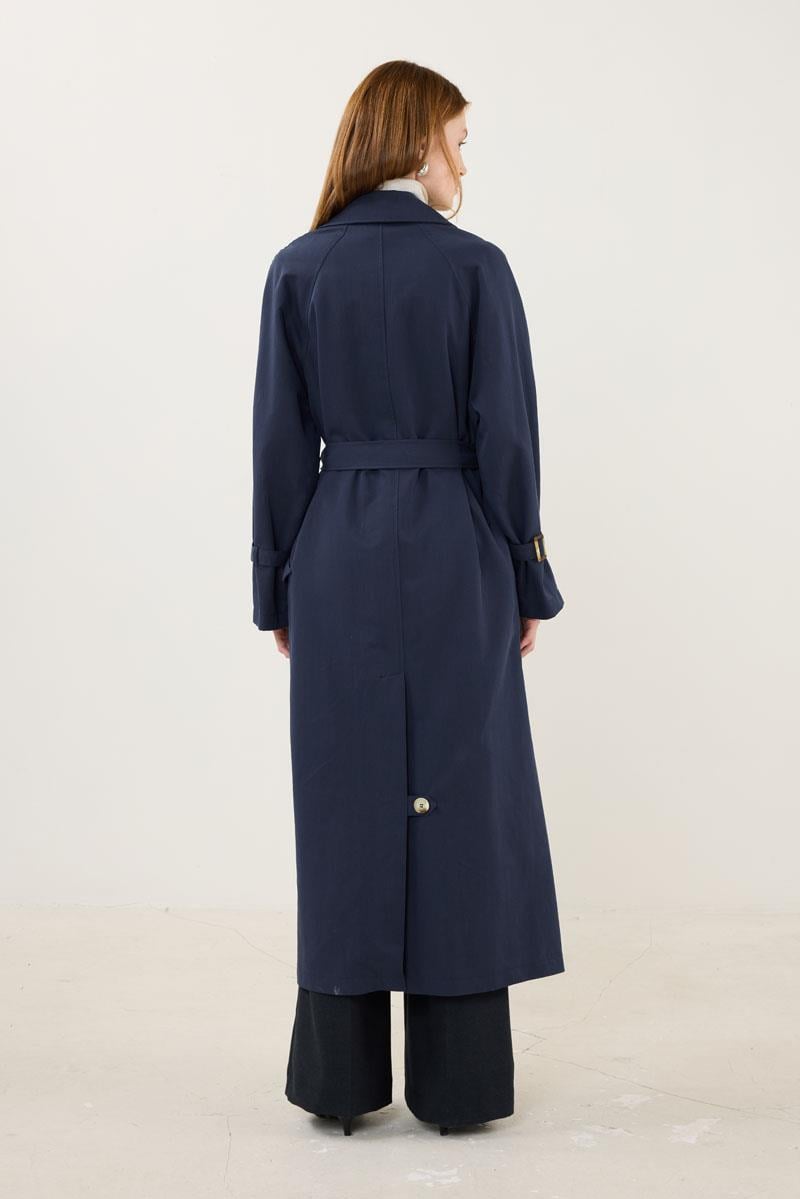 Kemik Tokalı Trençkot Lacivert