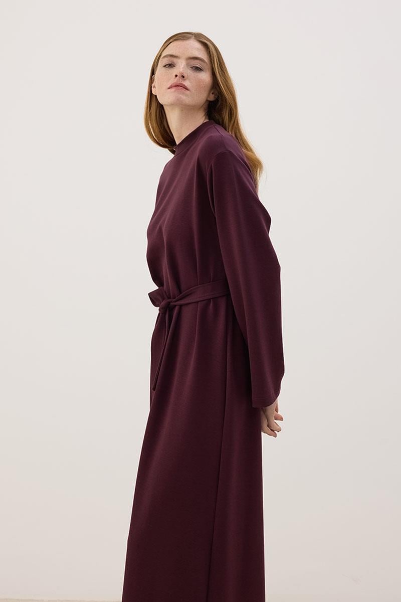 Kolu Nakışlı Sweatshirt Elbise Bordo