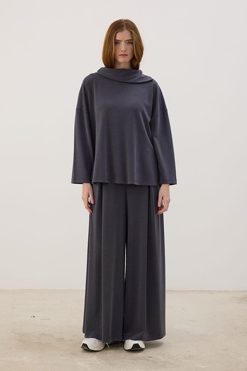 Mendil Yaka Modal Sweatshirt Füme