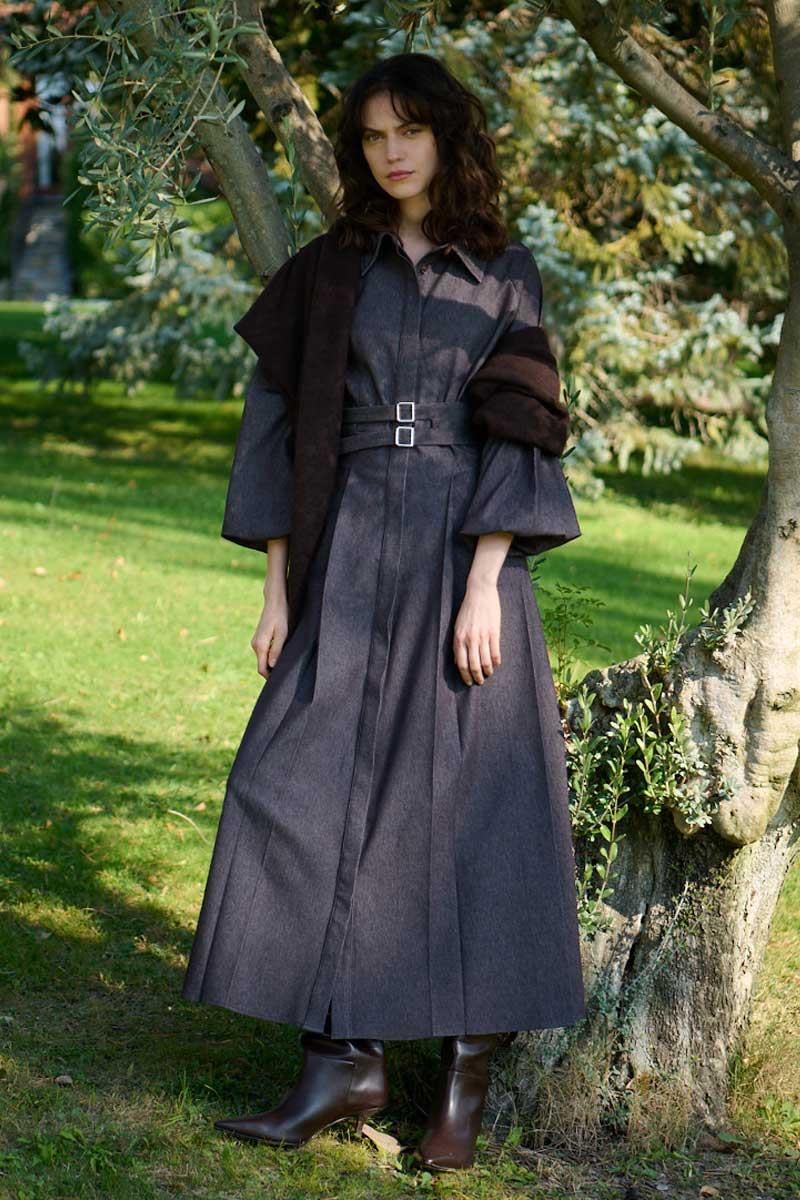 Metal Tokalı Kot Elbise Kahverengi