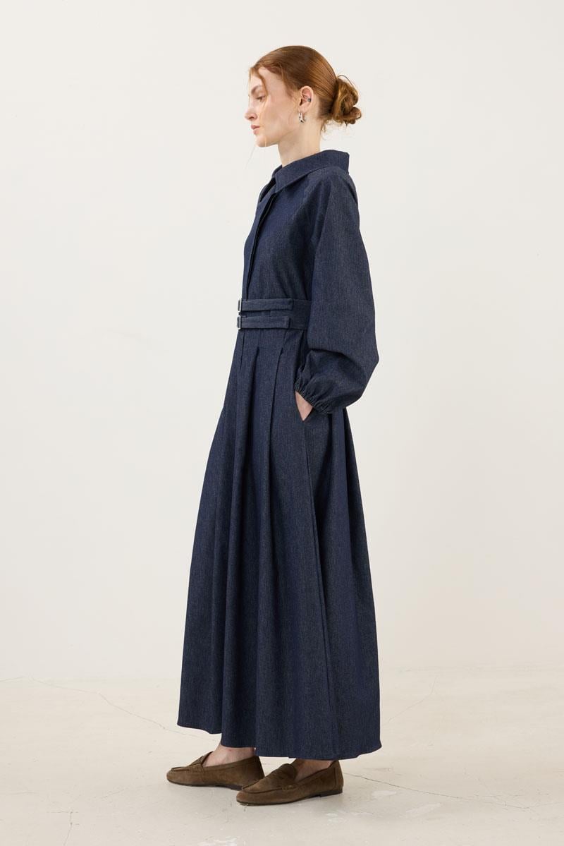 Metal Tokalı Kot Elbise Lacivert