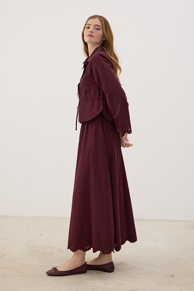 Nakışlı Etek Bordo