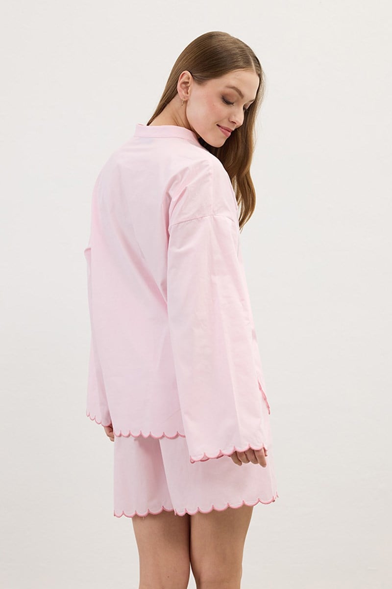Nakışlı Pamuk Pijama Şort Pudra
