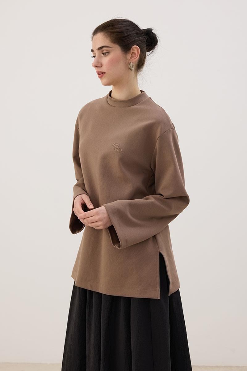Nakışlı Sweatshirt Vizon