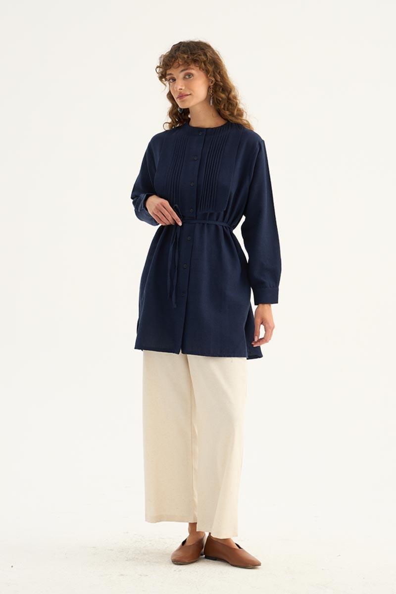 Nervür Yaka Keten Gömlek