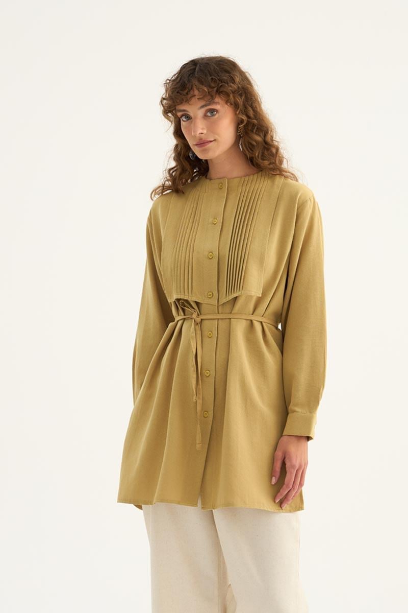 Nervür Yaka Keten Gömlek