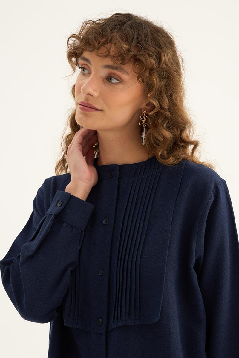 Nervür Yaka Keten Gömlek