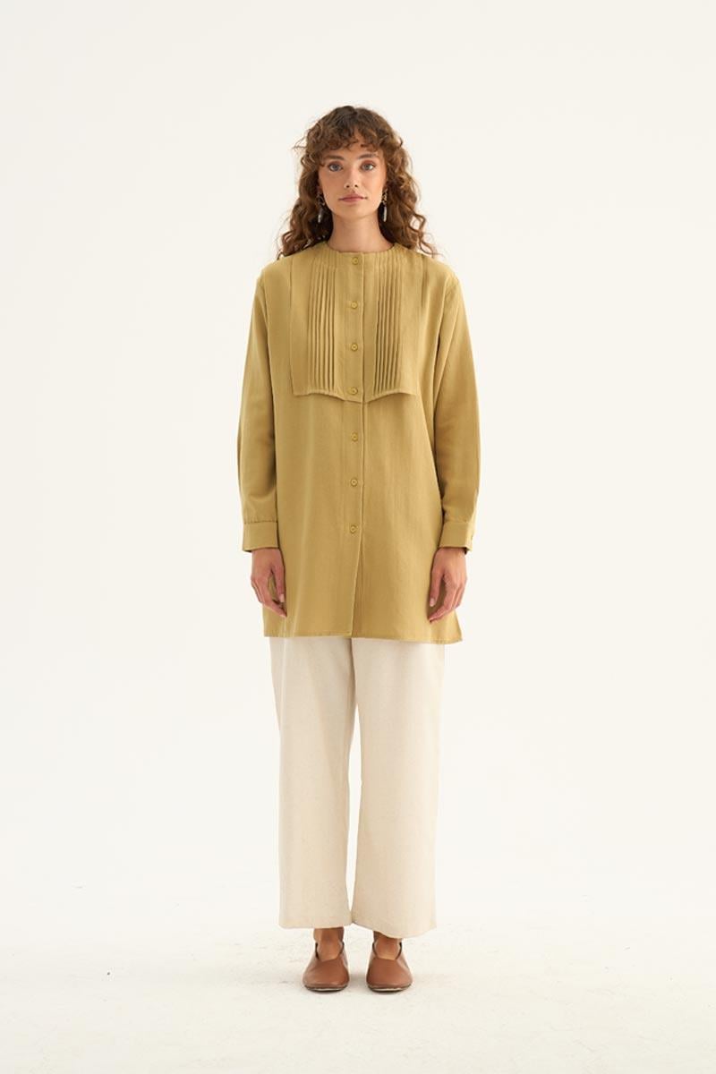 Nervür Yaka Keten Gömlek
