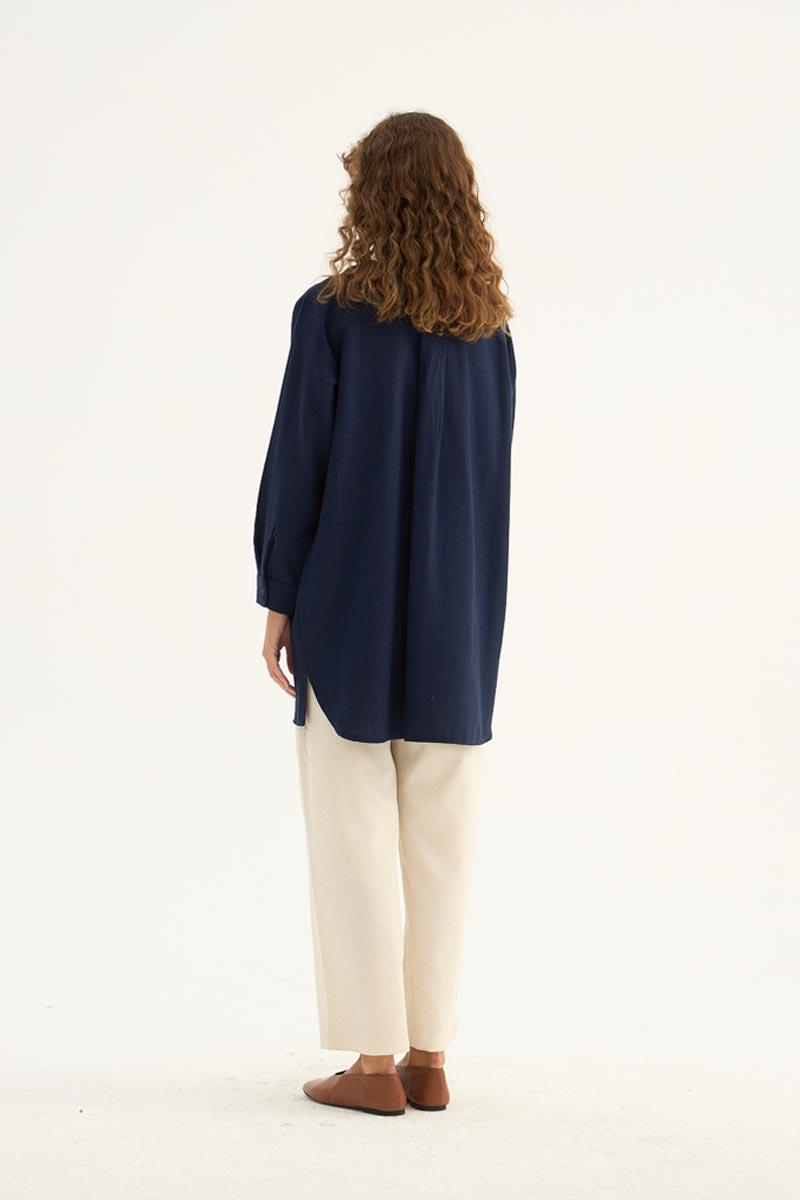 Nervür Yaka Keten Gömlek