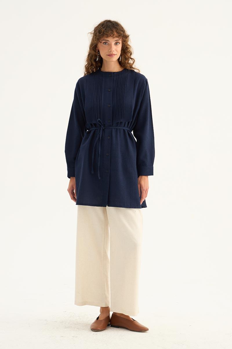 Nervür Yaka Keten Gömlek