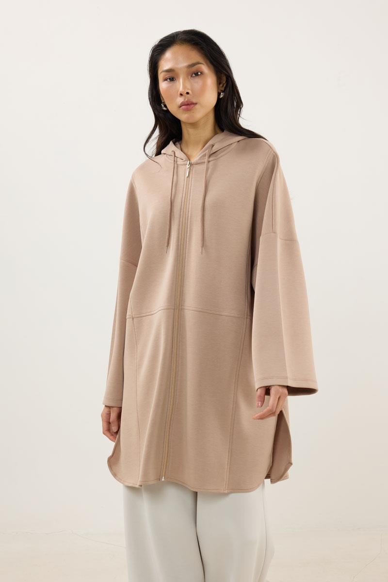 Önden Fermuarlı Modal Sweatshirt Açık Camel