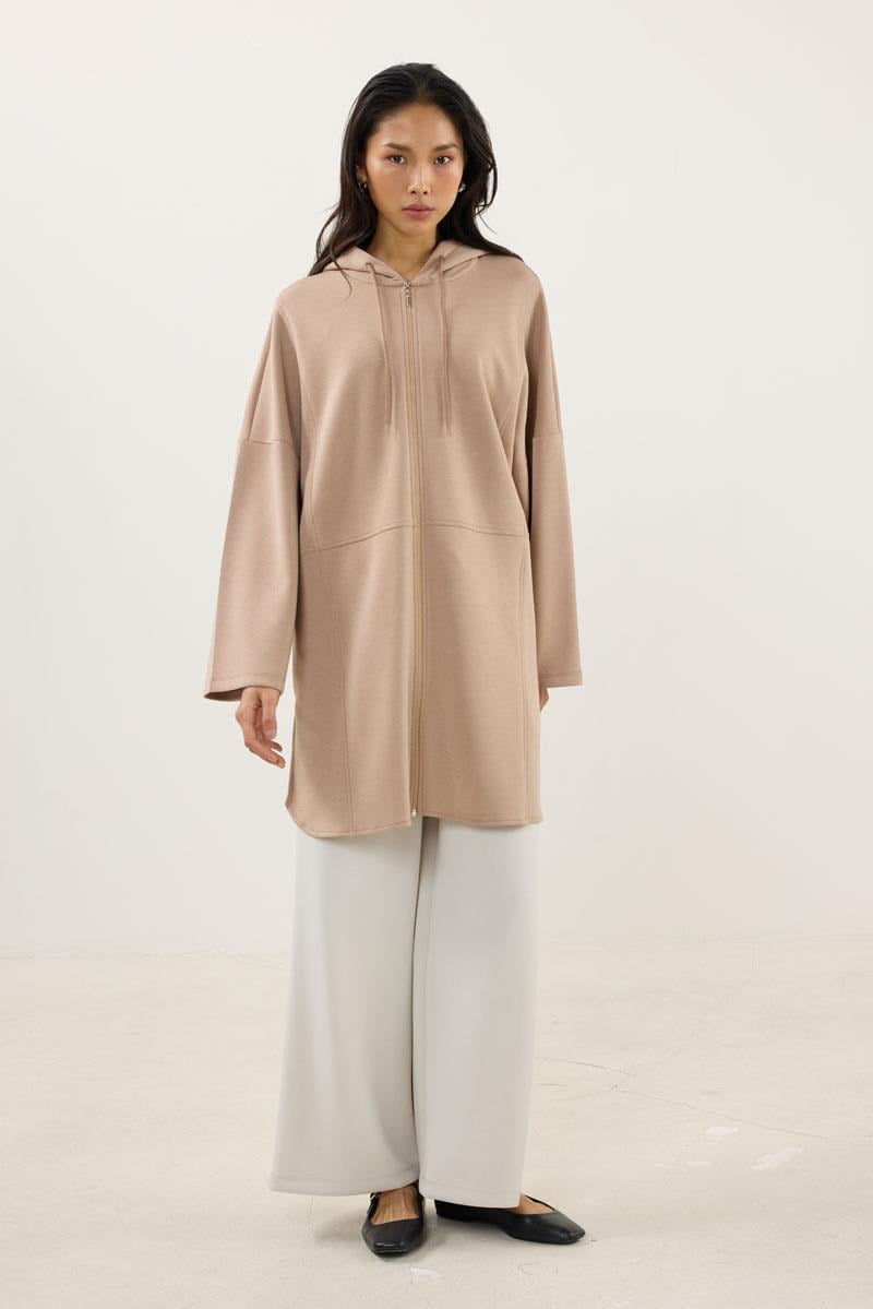 Önden Fermuarlı Modal Sweatshirt Açık Camel