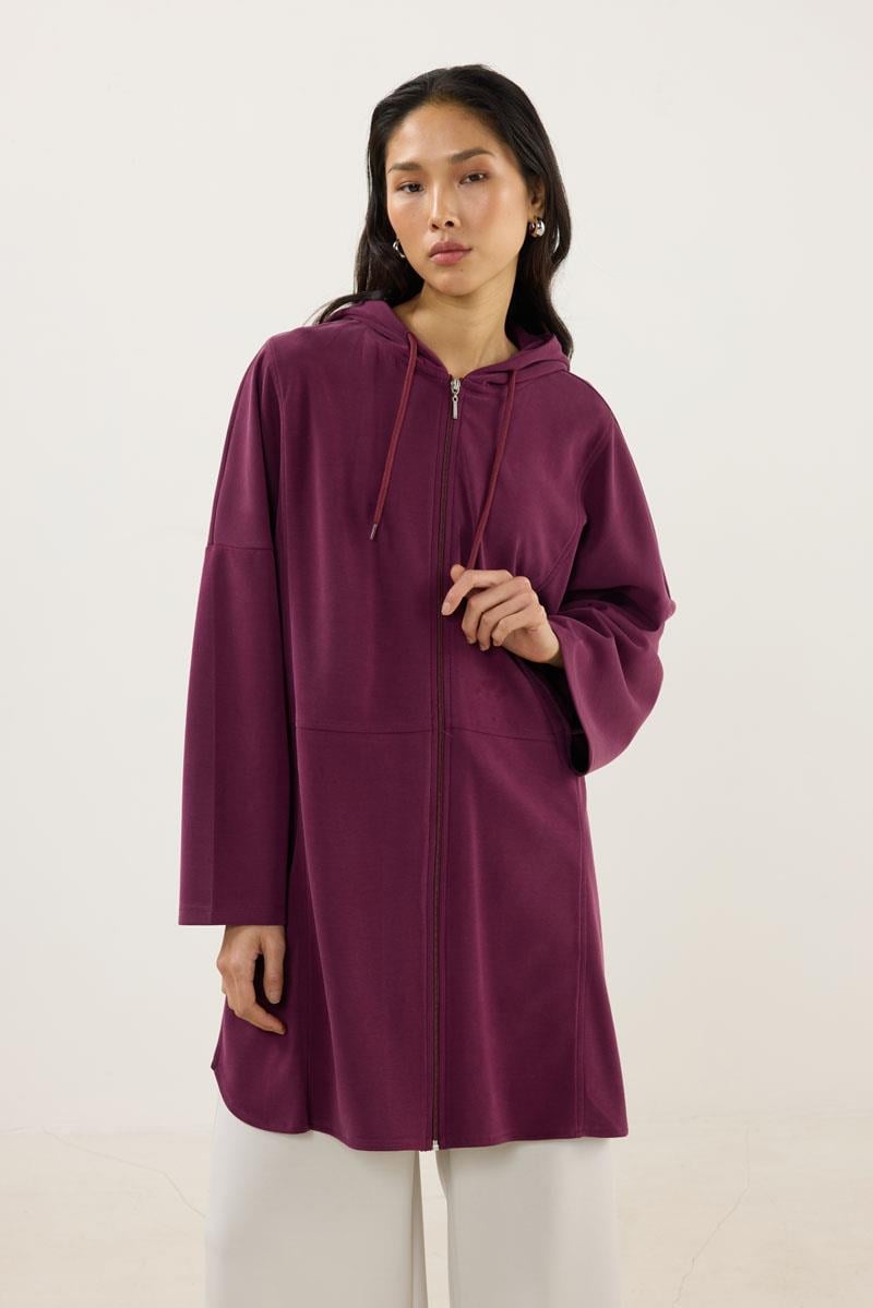Önden Fermuarlı Modal Sweatshirt Bordo