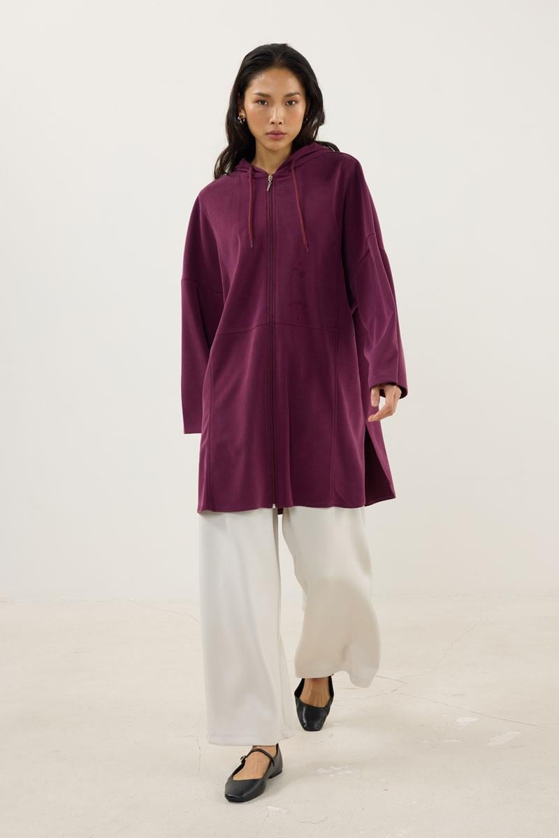 Önden Fermuarlı Modal Sweatshirt Bordo