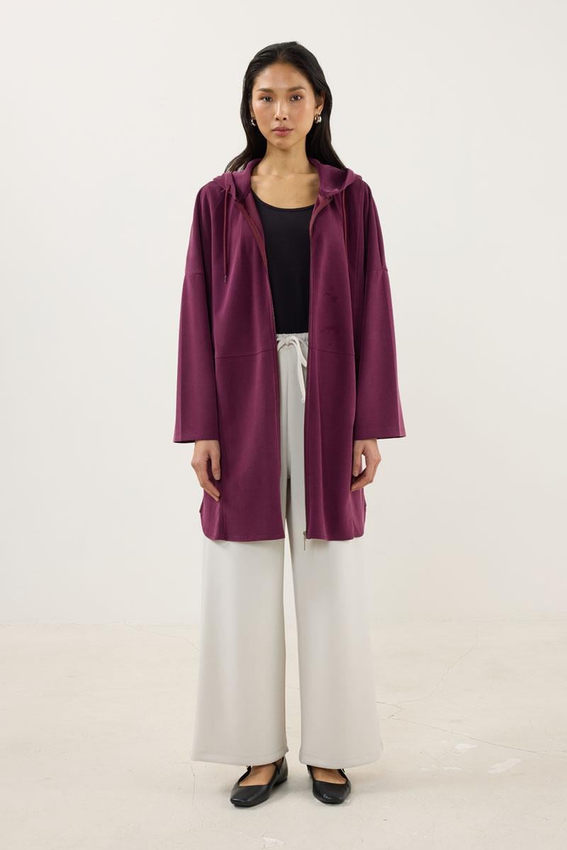Önden Fermuarlı Modal Sweatshirt Bordo