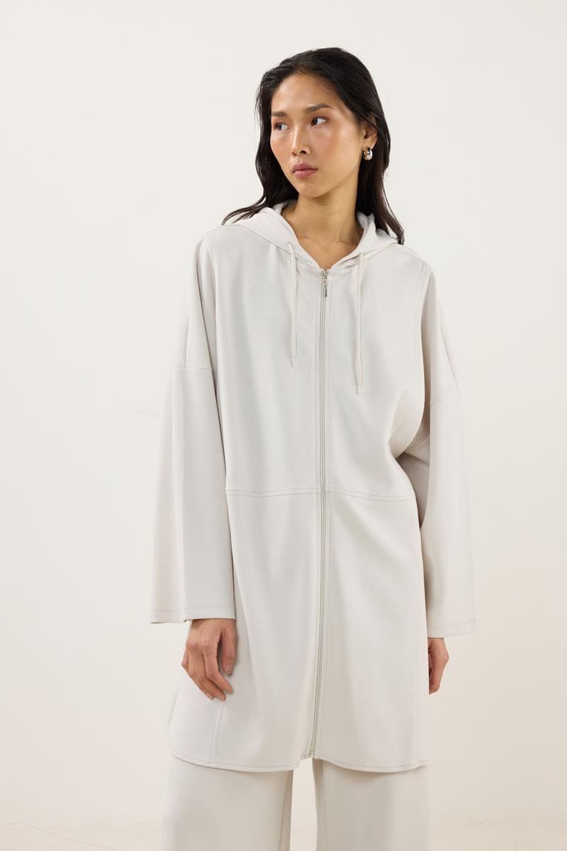 Önden Fermuarlı Modal Sweatshirt Taş